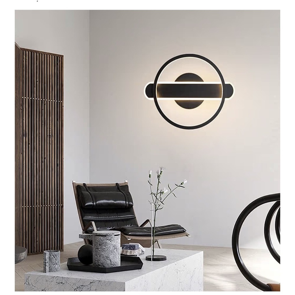 Modern LED Round Wall Sconce, Black, 4000K, Corded Indoor, 25.5x20cm